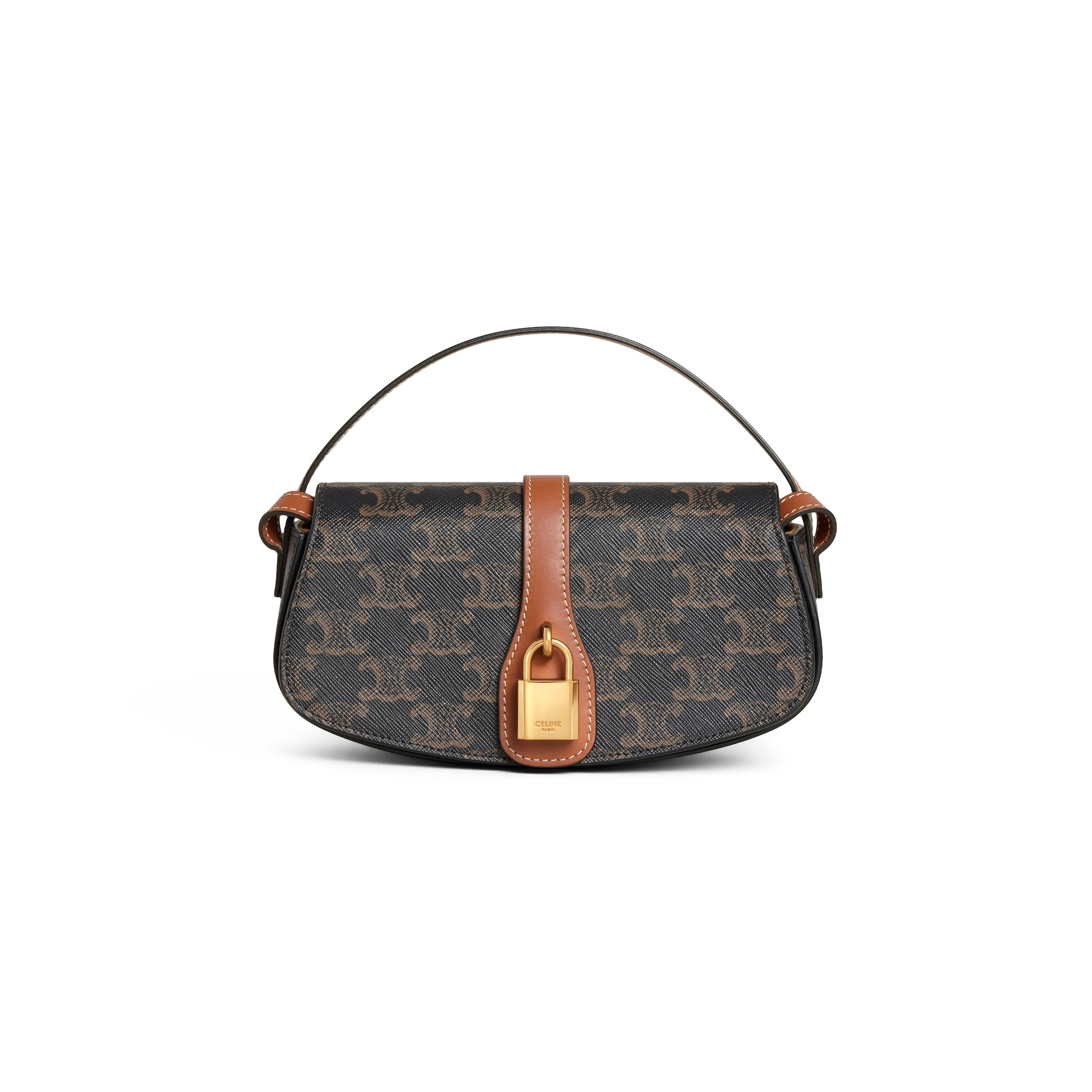 CELINE CLUTCH ON STRAP TABOU IN TRIOMPHE CANVAS AND CALFSKIN 10I592DQ2.04LU (18*8*5cm)